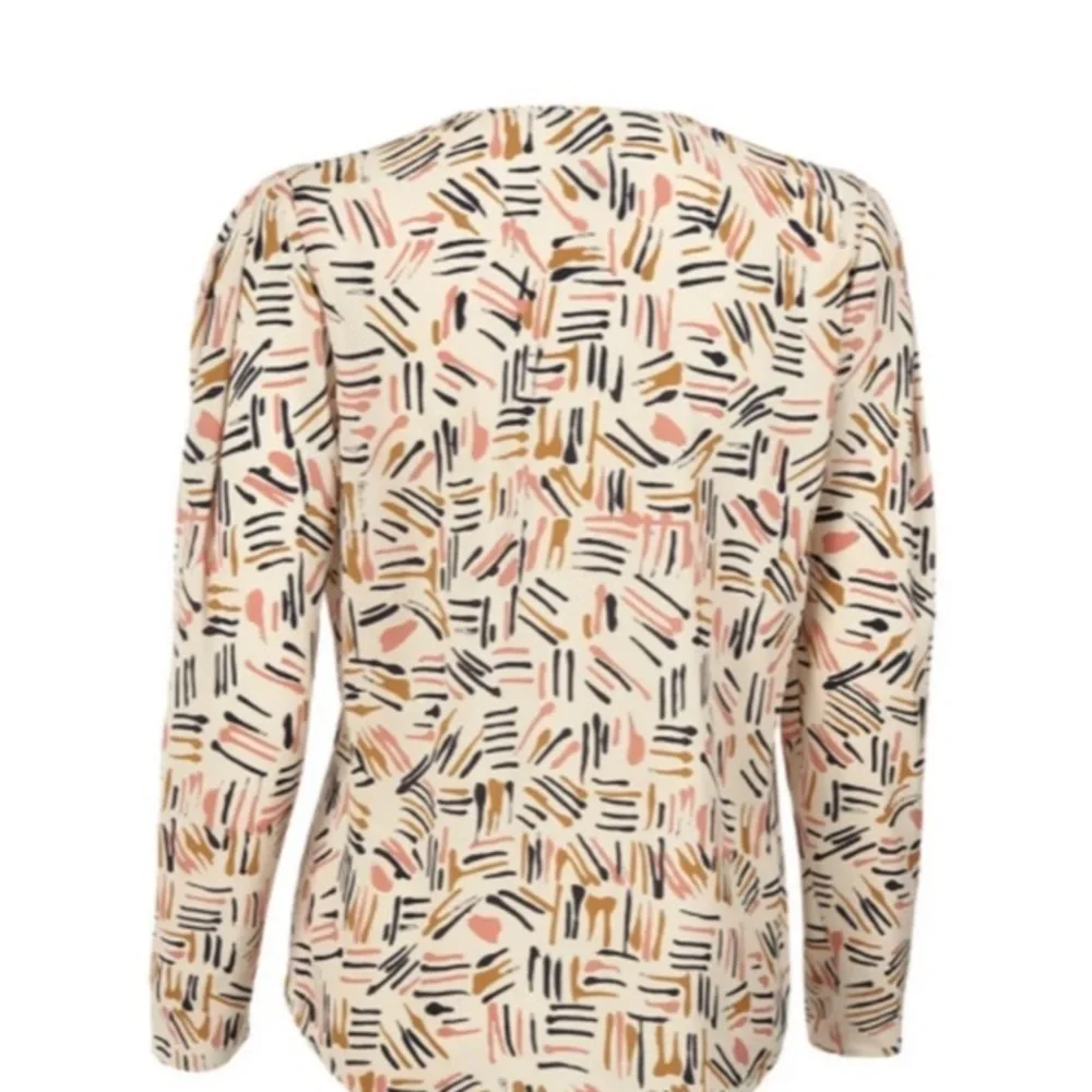CABi Marni Blouse Abstract Brush Print ivory, navy, mustard, & coral. NWOT #046